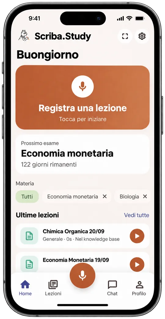 Scriba home screen with the Record a lecture button